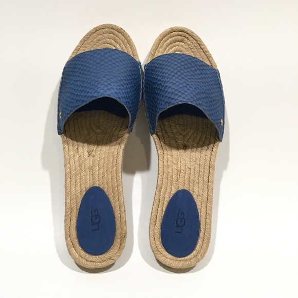 UGG CHERRY EXOTIC ESPADRILLE SANDALS -SKYLINE BLUE EMBOSSED LEATHER -US 10 -NEW - Picture 4 of 7